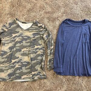 Camouflage and Blue Long Sleeve Tops